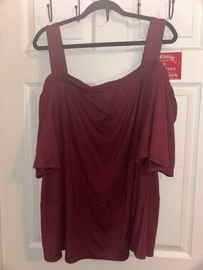 Catherines Burgundy Cold-Shoulder Blouse